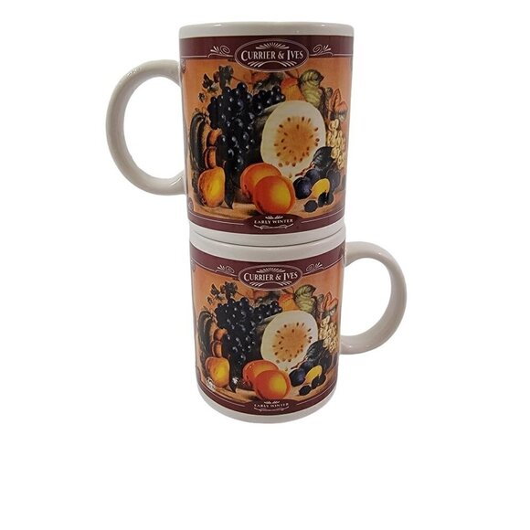 CURRIER &IVES Houston Harvest Early Winter 12 Oz Ceramic Cup Mug Fruit Graphic - Picture 6 of 16